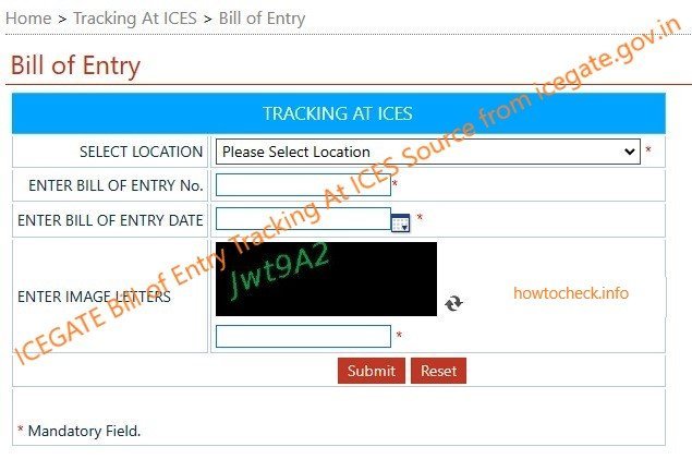 ICEGATE Bill of Entry Tracking At ICES Source from icegate.gov.in
