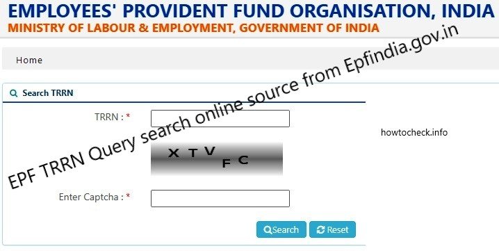 EPF TRRN Query search online source from Epfindia.gov.in Portal