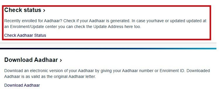 Check your aadhar card status Online