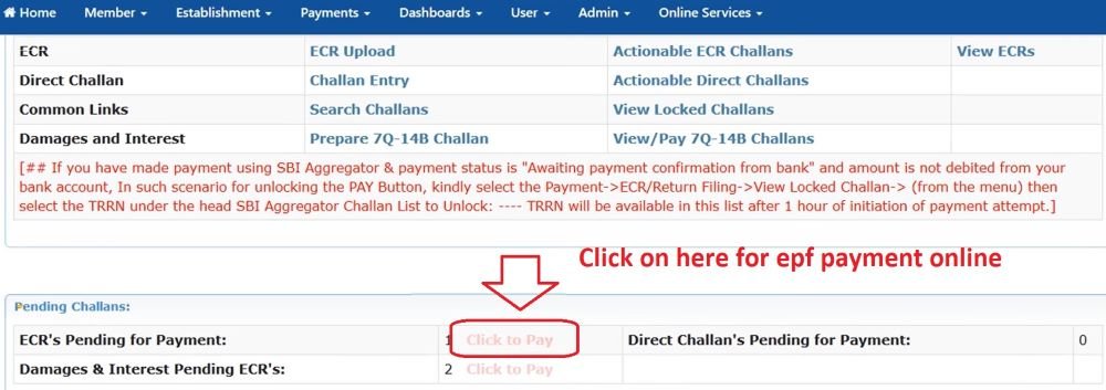 epf payment - ecr payment options